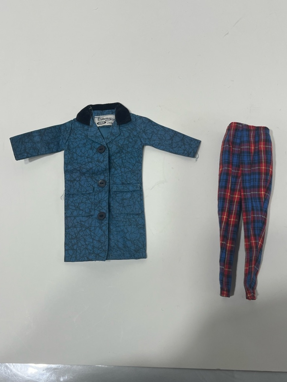 IDEAL vintage Tammy doll plaid pants a puddle jumper blue rain coat 1960’s